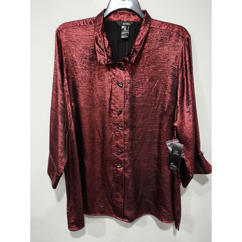 Ali Miles NWT Women's 3xl Button Up 3/4 Sleeve Wire Collar Blouse